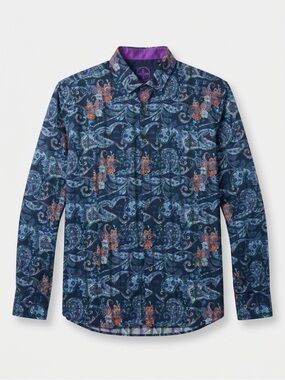 Barabas Signature Mercerized Cotton Paisley Shirt Mens Long Sleeve Size XL